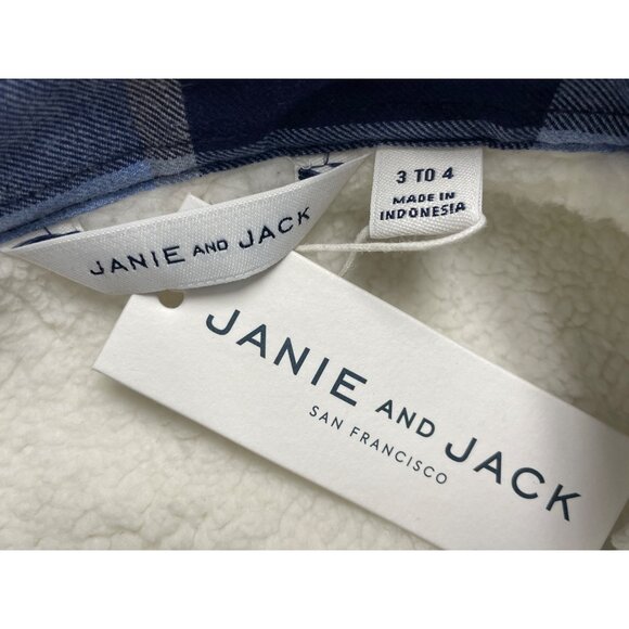 Janie & Jack Boys Blue Plaid Sherpa Lined Flannel Shirt Jacket Size 3 to 4 - New - Picture 7 of 9